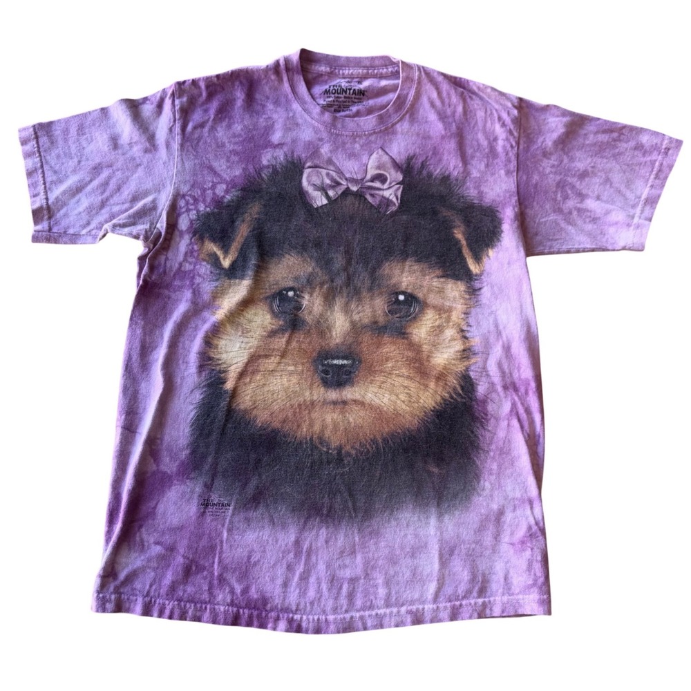 The Mountain Kids XL Yorkie Puppy Purple Tie Dye T-Shirt Vincent Hie Dog Graphic